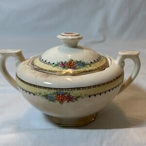 VTG Keystone Porcelain Floral Sugar Bowl with Lid, Glazed, Handles, Collectible